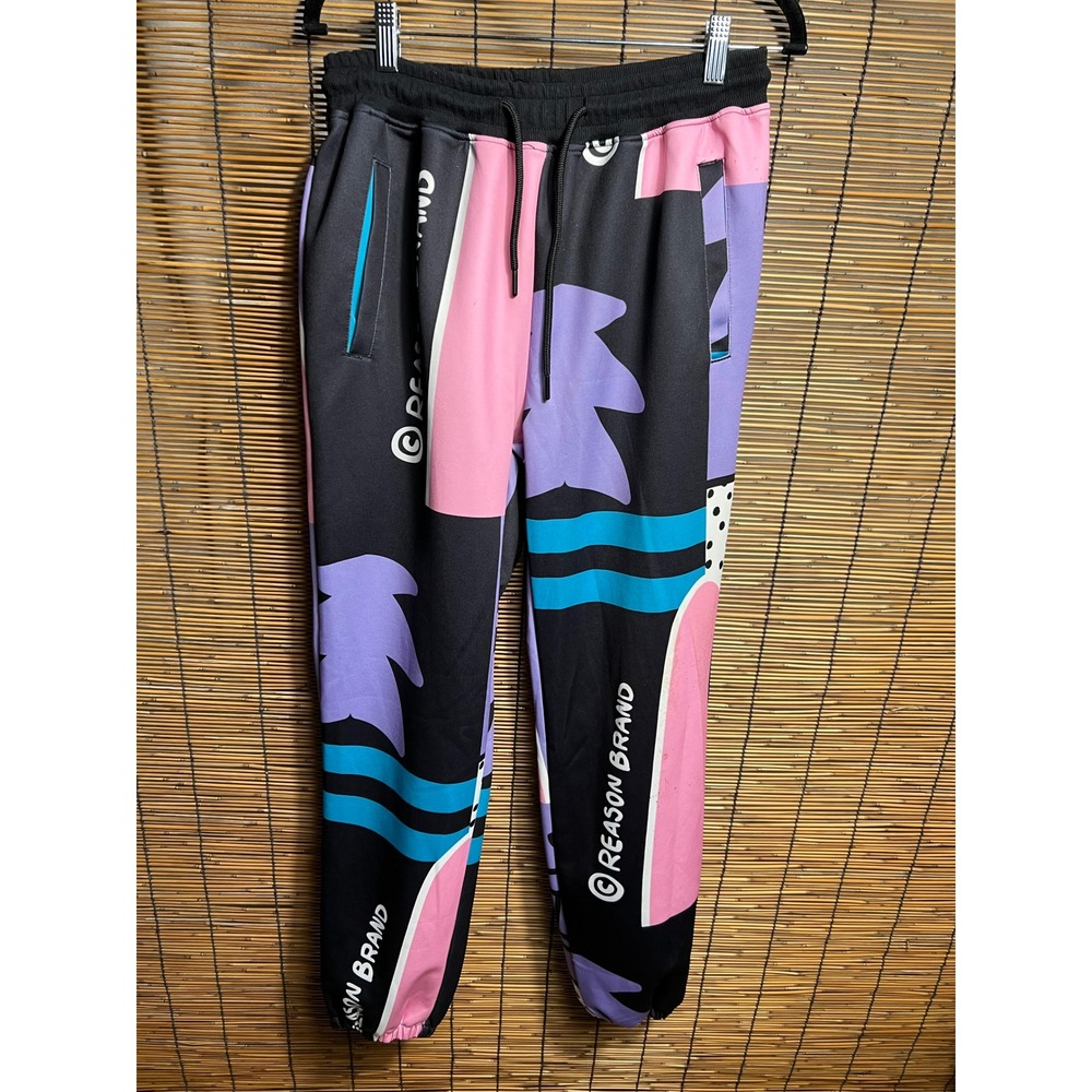 Reason Brand Medium Jogger Pants Abstract Streetwear Black Purple Pink